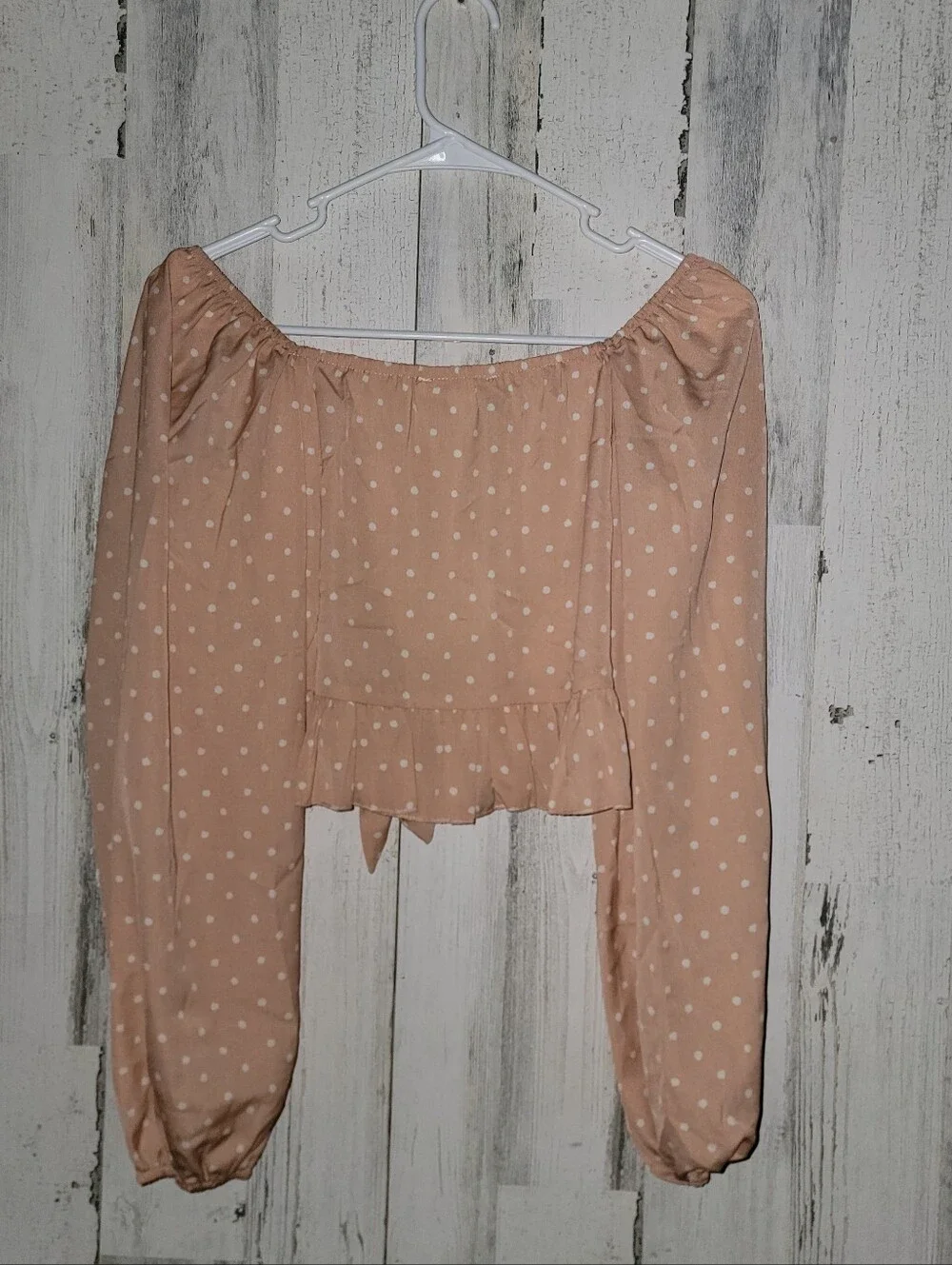 Nwt Cloud Ten Women's Peach Polka Dot Tie-Front Crop Blouse